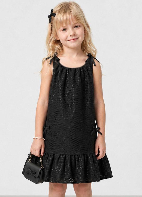 Vestido Intantil com Laços de Veludo Preto