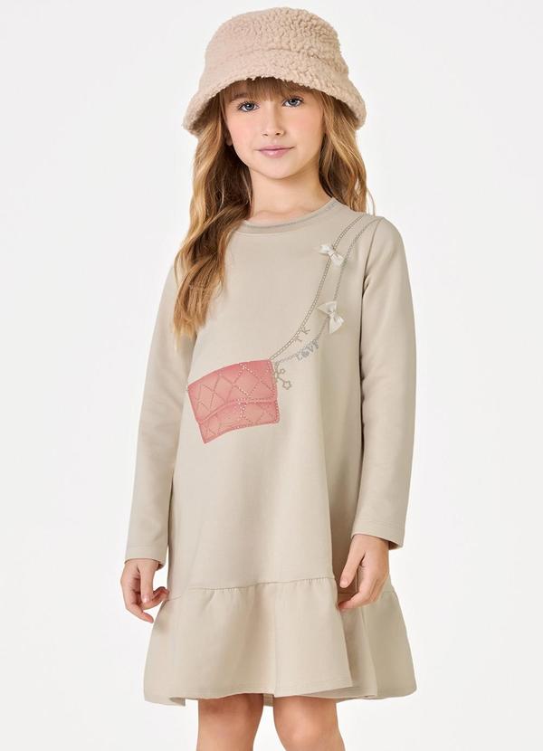 Vestido Manga Longa Bege