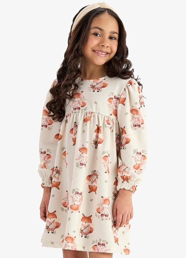 Vestido Manga Longa em Malha Soft Touch Bege