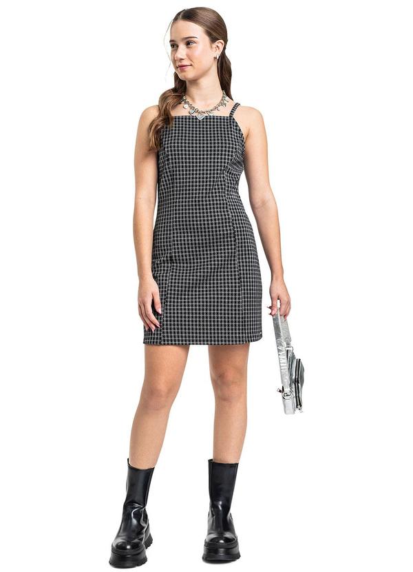Vestido Juvenil Alça Malha Pontilhada Preto
