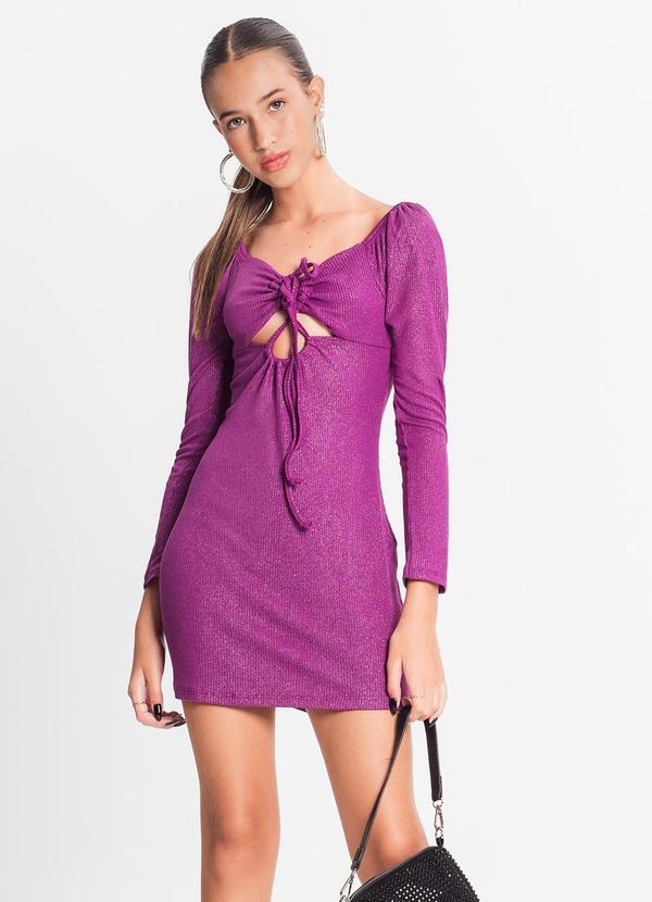 Vestido Juvenil em Ribana Canelada Lurex Roxo