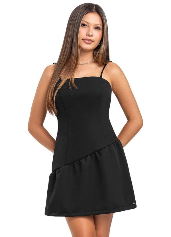 Vestido Juvenil em Tecido Alfaiataria Gloss Preto