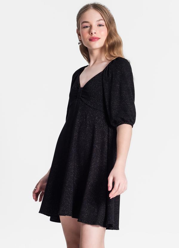 Vestido Juvenil Feminino em Lurex Preto