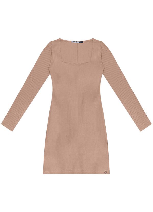 Vestido Juvenil Manga Longa em Ribana Bege