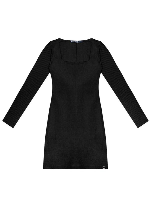 Vestido Juvenil Manga Longa em Ribana Preto