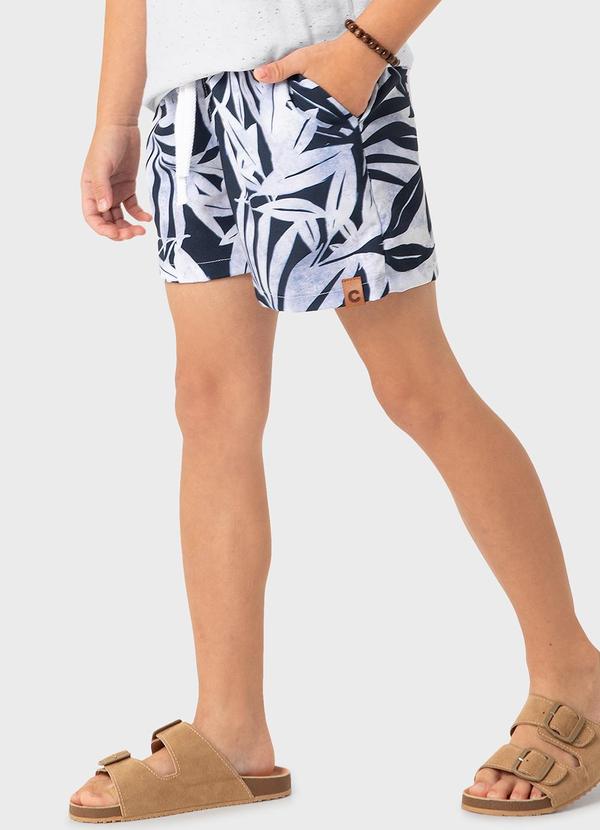 Vista 2 Bermuda Azul Escuro Boardshort Folhagens Menino Carinhoso Carinhoso
