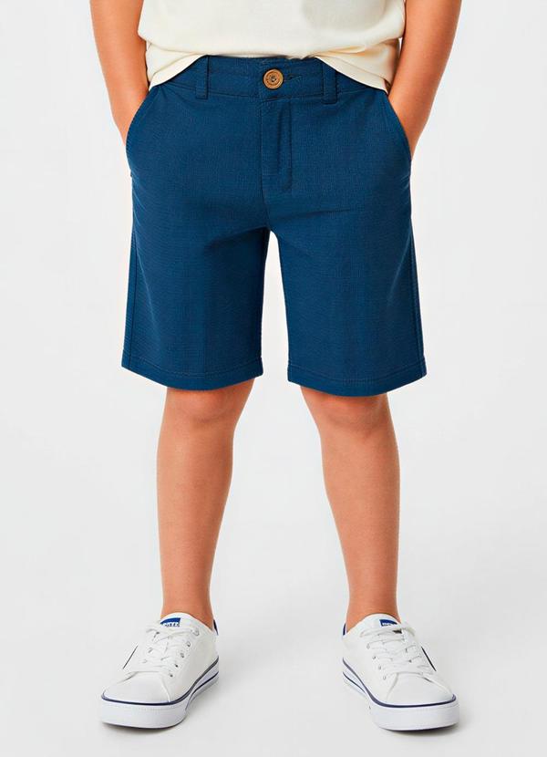 Vista 2 Bermuda Comfort em Tricoline Geométrico Azul Mari Carinhoso Carinhoso