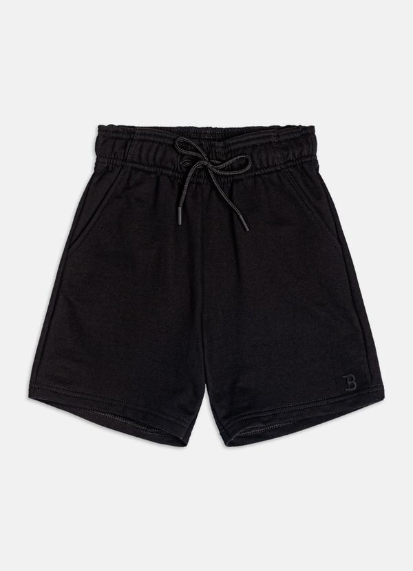 Bermuda de Moletom Preto com Cadarço Preto