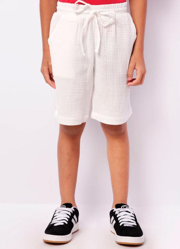 Bermuda Infantil Algodão Gaze com Cordão Branca