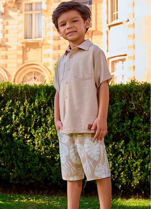 Bermuda Infantil Menino Folhagem Milon Bege