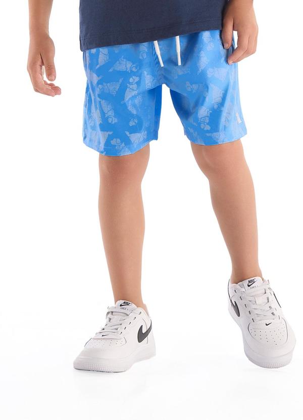 Bermuda Infantil Estampada Microfibra Tropical Azul