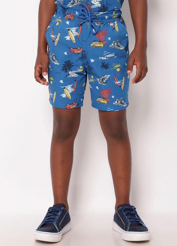 Bermuda Infantil Texturizada Estampa Surf Azul