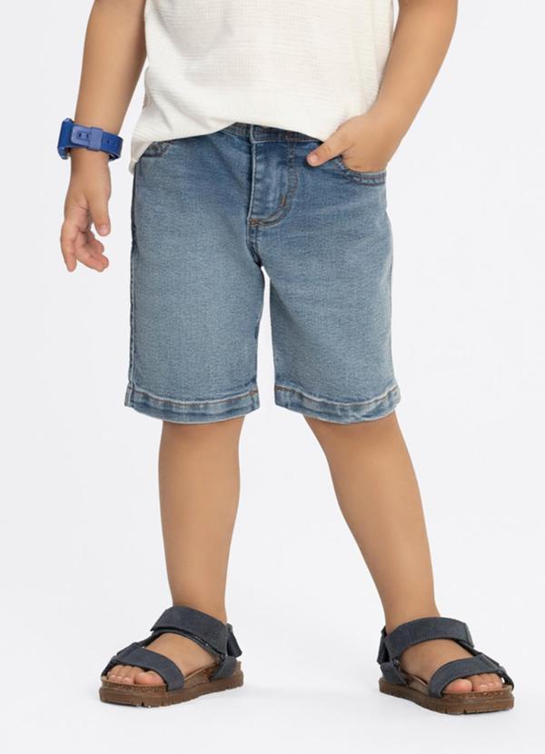 Vista 2 Bermuda Jeans Reta Menino com Elastano Azul Alakazoo Alakazoo
