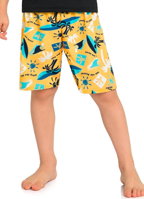 Vista 2 Bermuda Menino Microfibra Little Fruits Amarelo Marlan Marlan