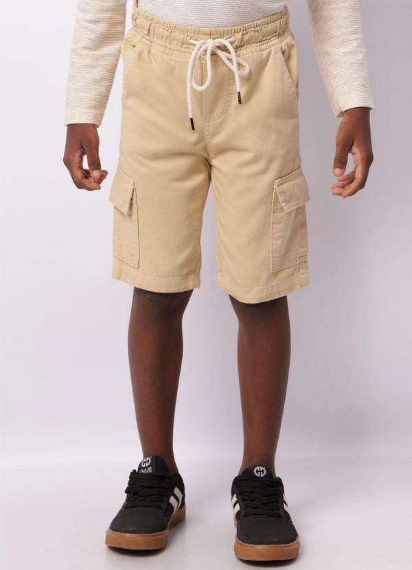 Bermuda Sarja Infantil Bolso Cargo Bege