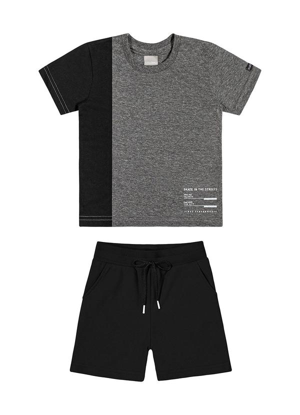 Conjunto Masc Infantil Camiseta e Bermuda Cinza