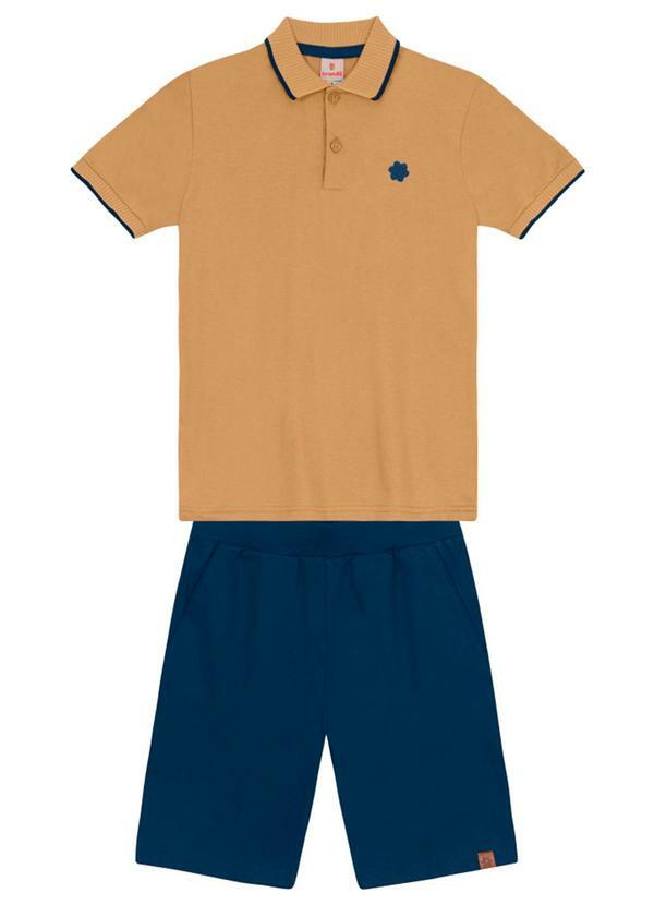 Vista 2 Conjunto Polo Infantil Menino Marrom Brandili Brandili