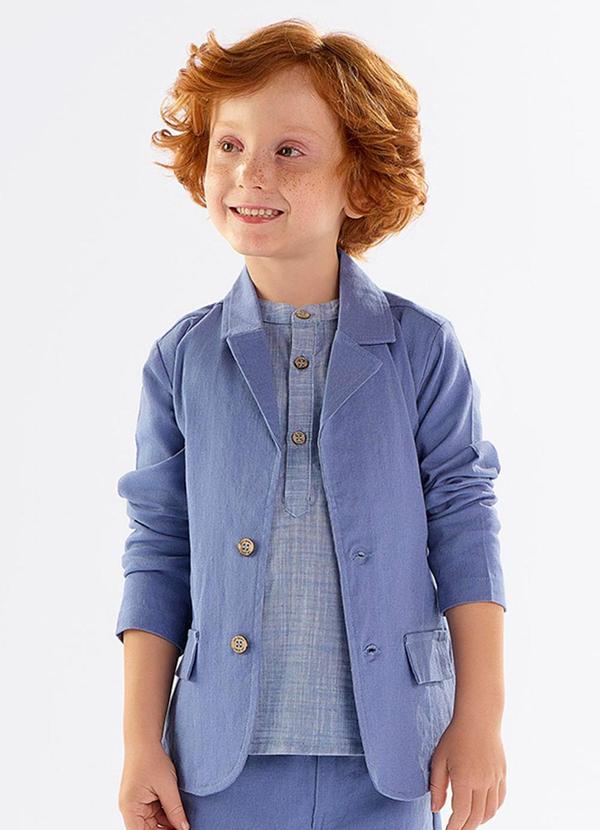 Vista 2 Blazer Infantil em Linho com Elastano Azul Up Baby Up Baby