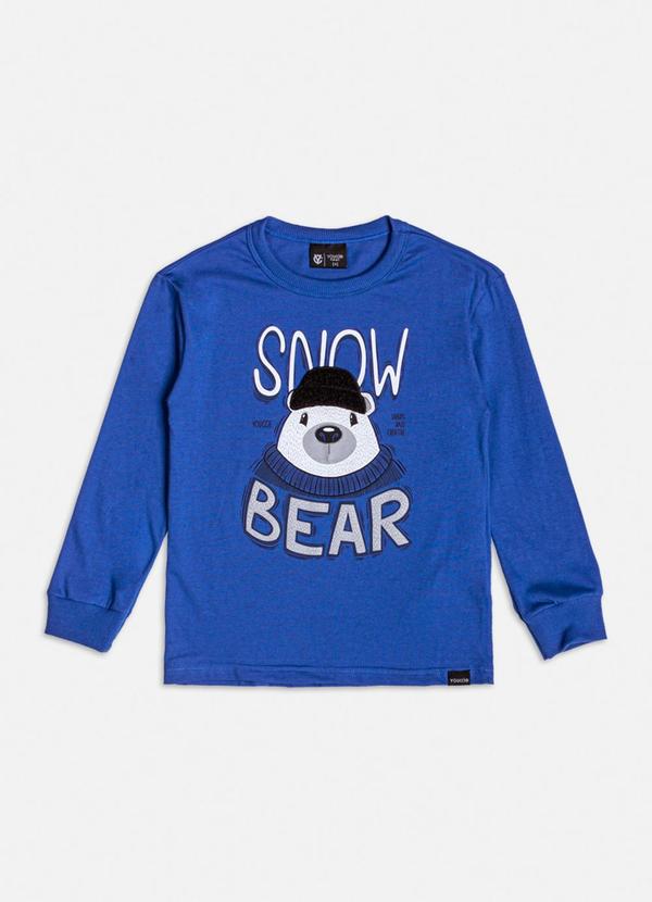 Casaco com Estampa Snow Bear de Moletom Azul