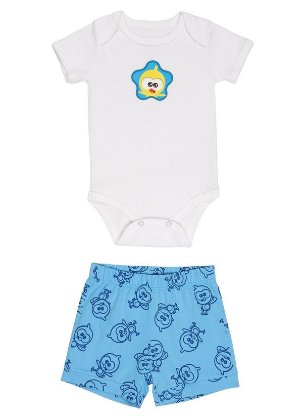 Vista 2 Body em Ribana 1x1 Shorts em Meia Malha Branco Galinha Pintadinha Galinha Pintadinha