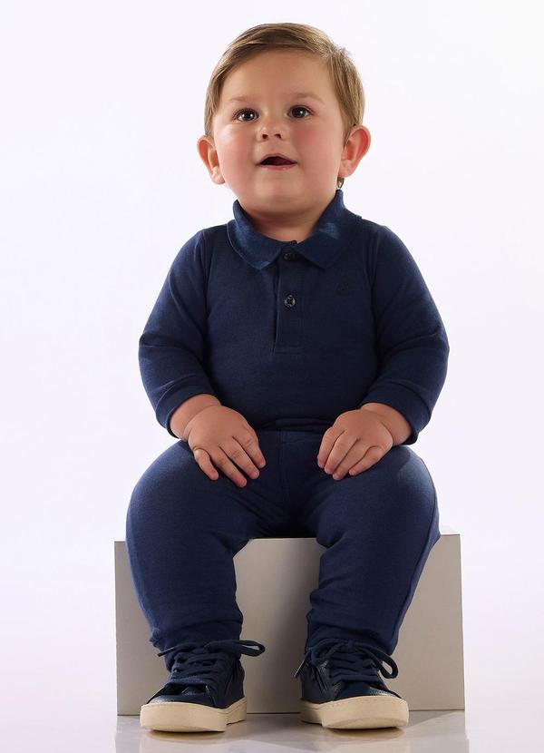 Body Polo Manga Longa Bebê Menino Azul