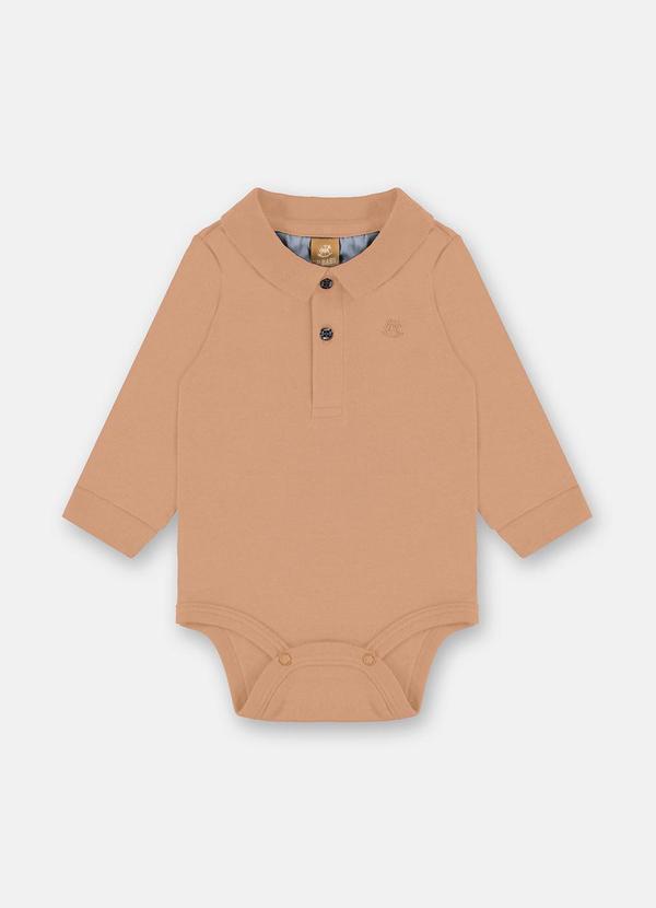 Body Polo Manga Longa Bebê Menino Bege