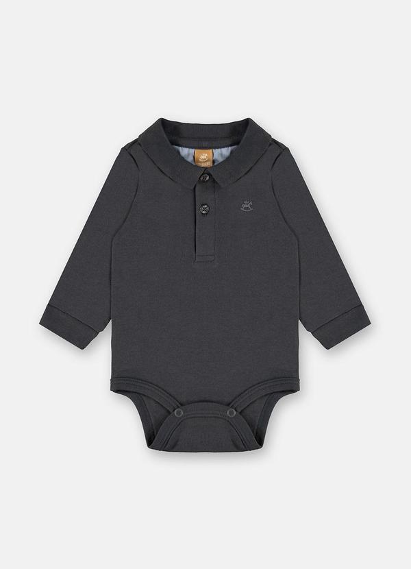 Body Polo Manga Longa Bebê Menino Cinza