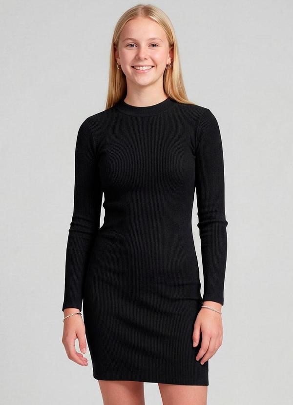 Vestido Juvenil Midi em Ribana Preto