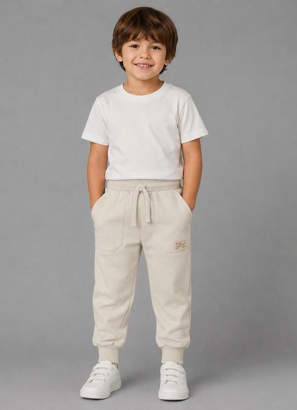 Calça Infantil Masculina Moletom Felpa Bege