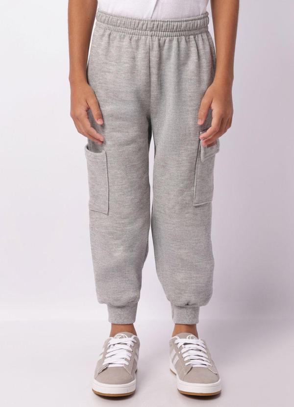 Calça Moletom Infantil Jogger Bolso Cargo Cinza