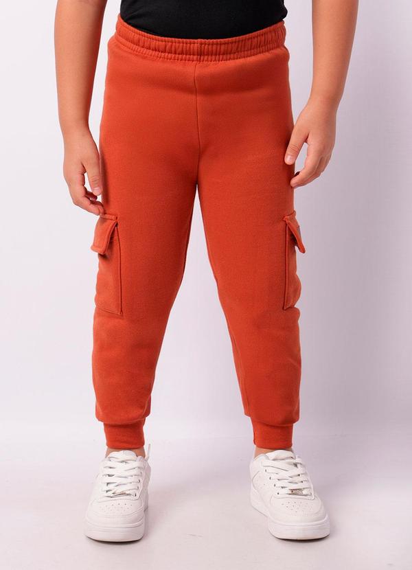Calça Moletom Infantil Jogger Bolso Cargo Marrom