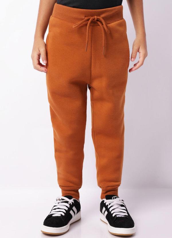 Calça Moletom Infantil Jogger Peluciada Marrom