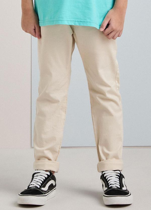 Calça Casual de Sarja Bege com Cadarço Bege