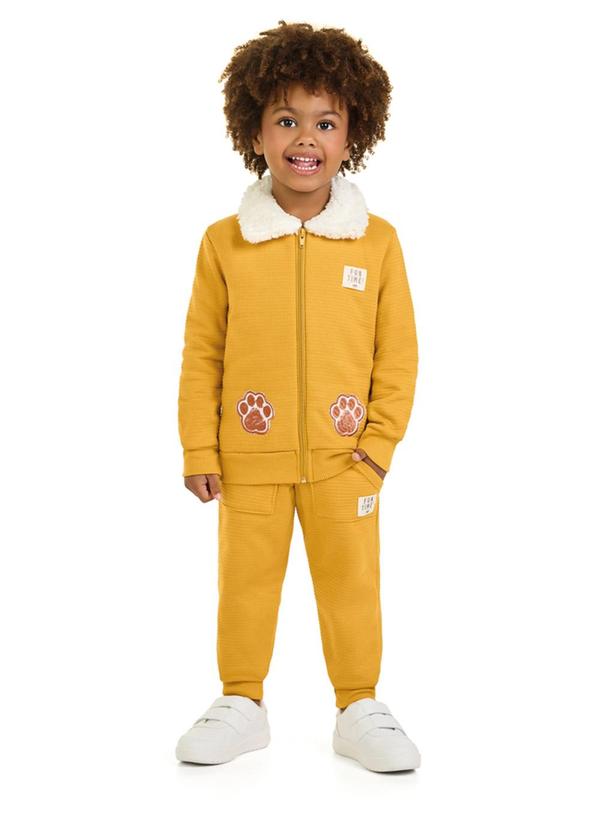 Calça Menino em Moletom Listra Relevo Amarelo