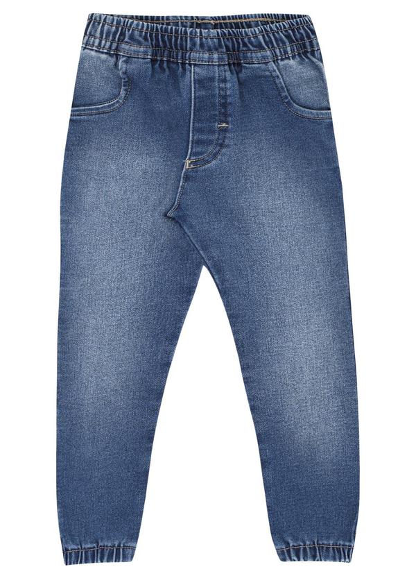Vista 2 Calça Primeiros Passos Menino Jeans Moletom Azul Pulla Bulla Pulla Bulla