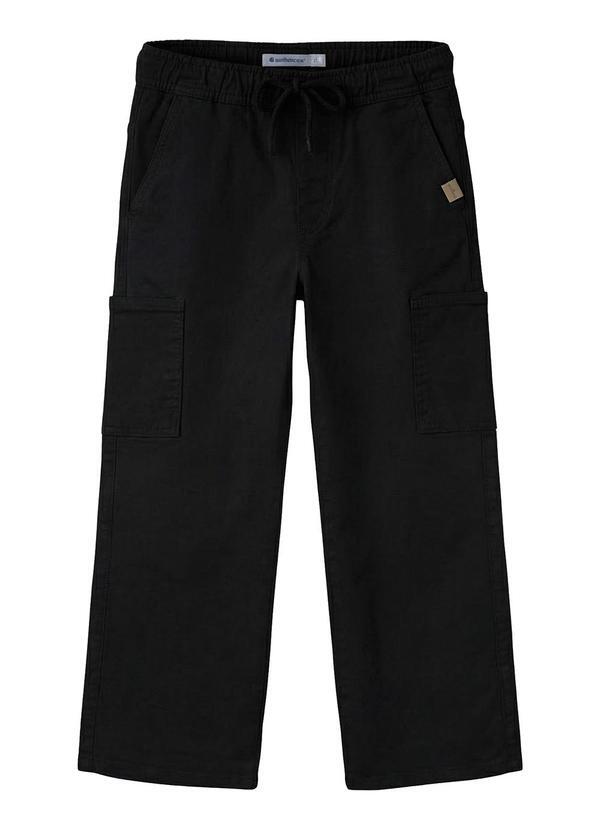 Calça Reta Cargo em Sarja Preto