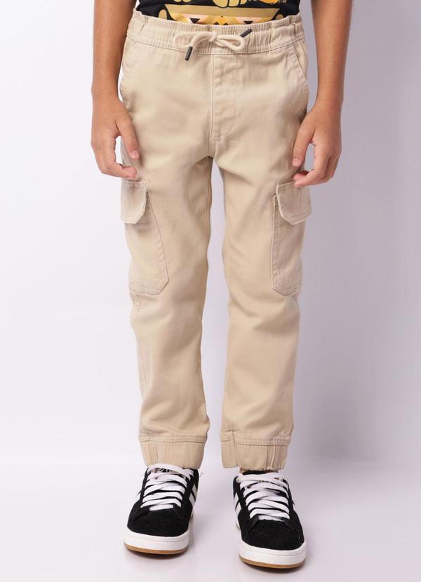 Calça Sarja Infantil Jogger Bolso Cargo Bege