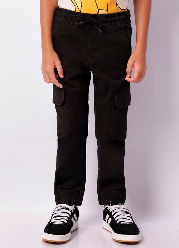 Calça Sarja Infantil Jogger Bolso Cargo Preto