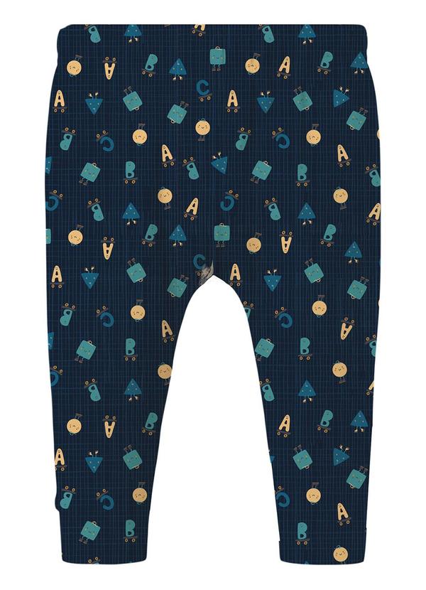 Calça Saruel Letrinhas em Cotton Azul Marinho