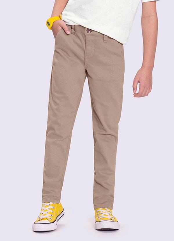 Calça Skinny Menino em Sarja Estilo Chino Bege