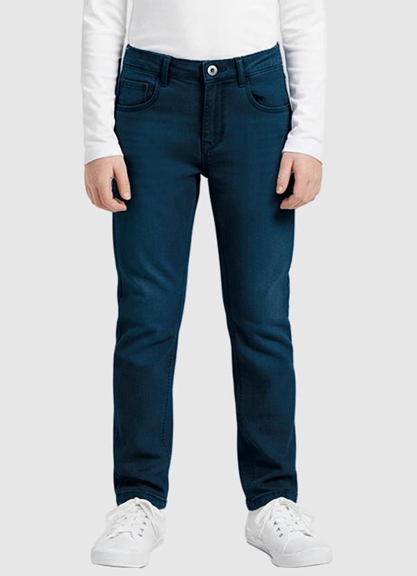 Calça Slim Jeans Estonada Azul Escuro