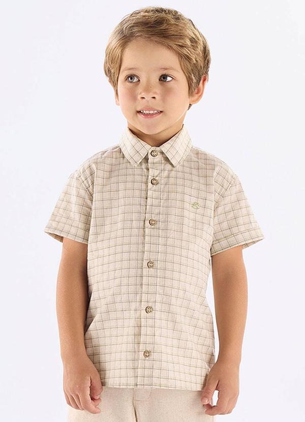 Camisa Algodão Linho Xadrez Bege