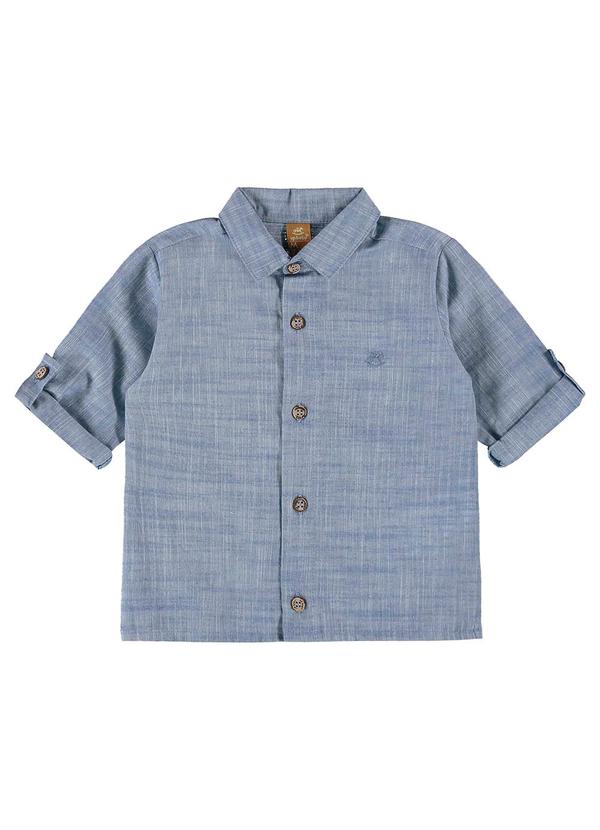 Vista 2 Camisa Bebê Menino em Tecido Voil Azul Up Baby Up Baby