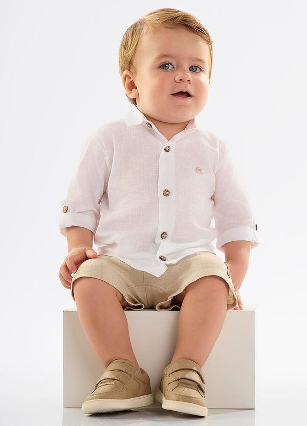 Vista 2 Camisa Bebê Menino em Tecido Voil Branco Up Baby Up Baby