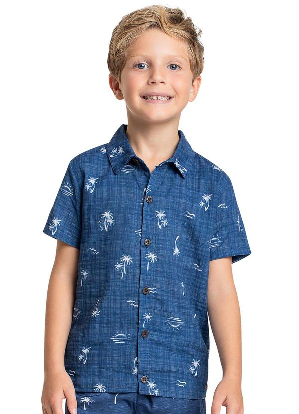 Vista 2 Camisa de Algodão Infantil para Menino Azul Quimby Quimby
