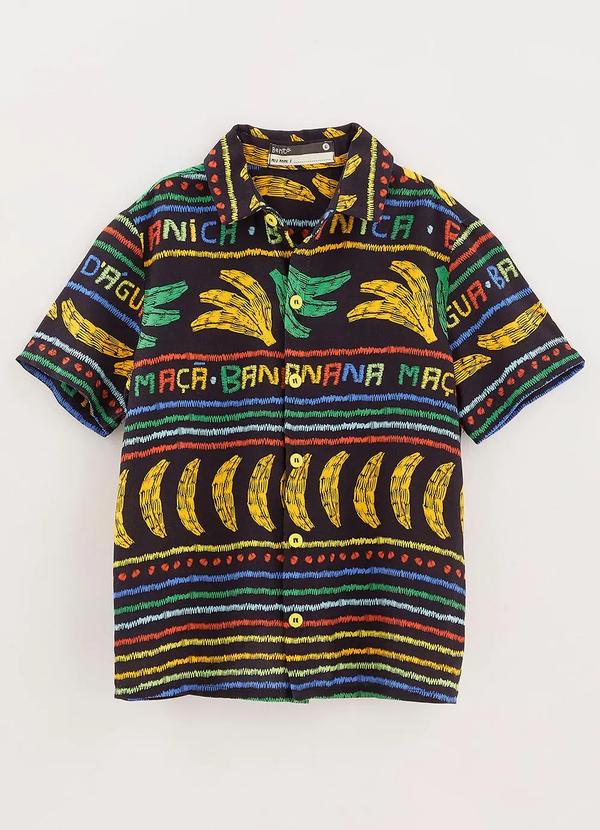 Vista 2 Camisa de Viscose com Botões Bananal Preta Bento Bento