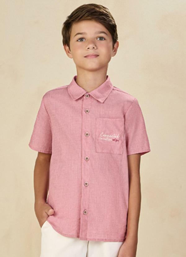 Vista 2 Camisa em Tricoline Fil a Fil Firense Vermelho Ioluig Ioluig