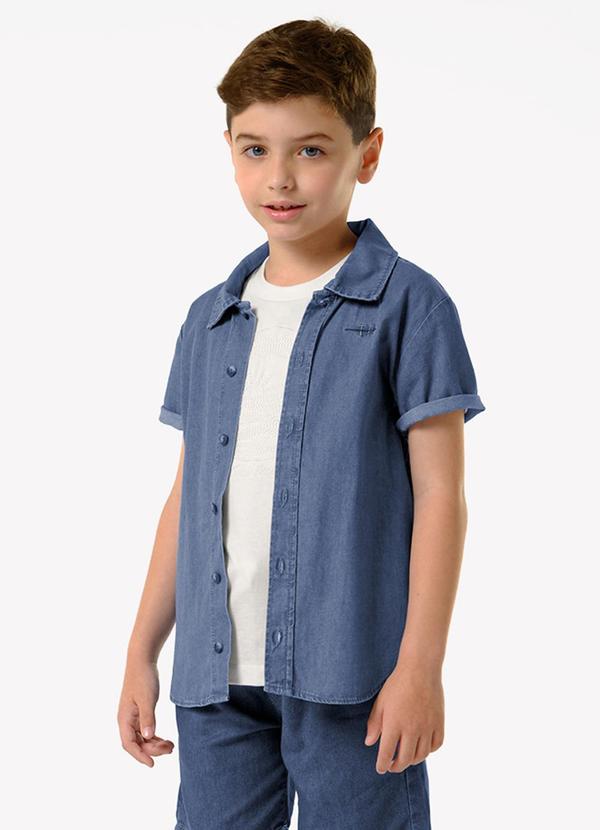 Camisa Infantil de Botão Azul