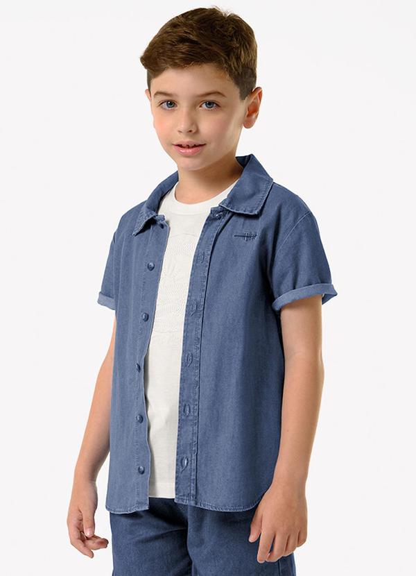 Camisa Infantil de Botão Azul