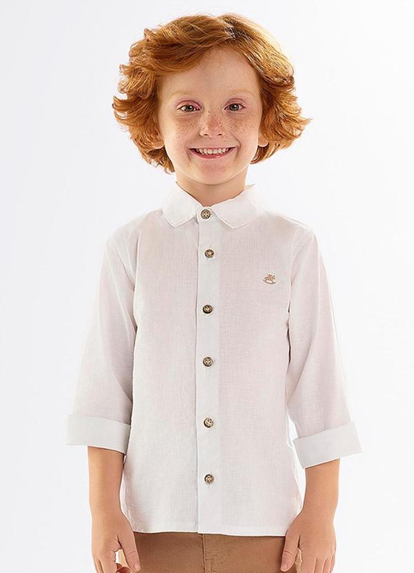 Vista 2 Camisa Infantil em Algodão e Linho Branco Up Baby Up Baby